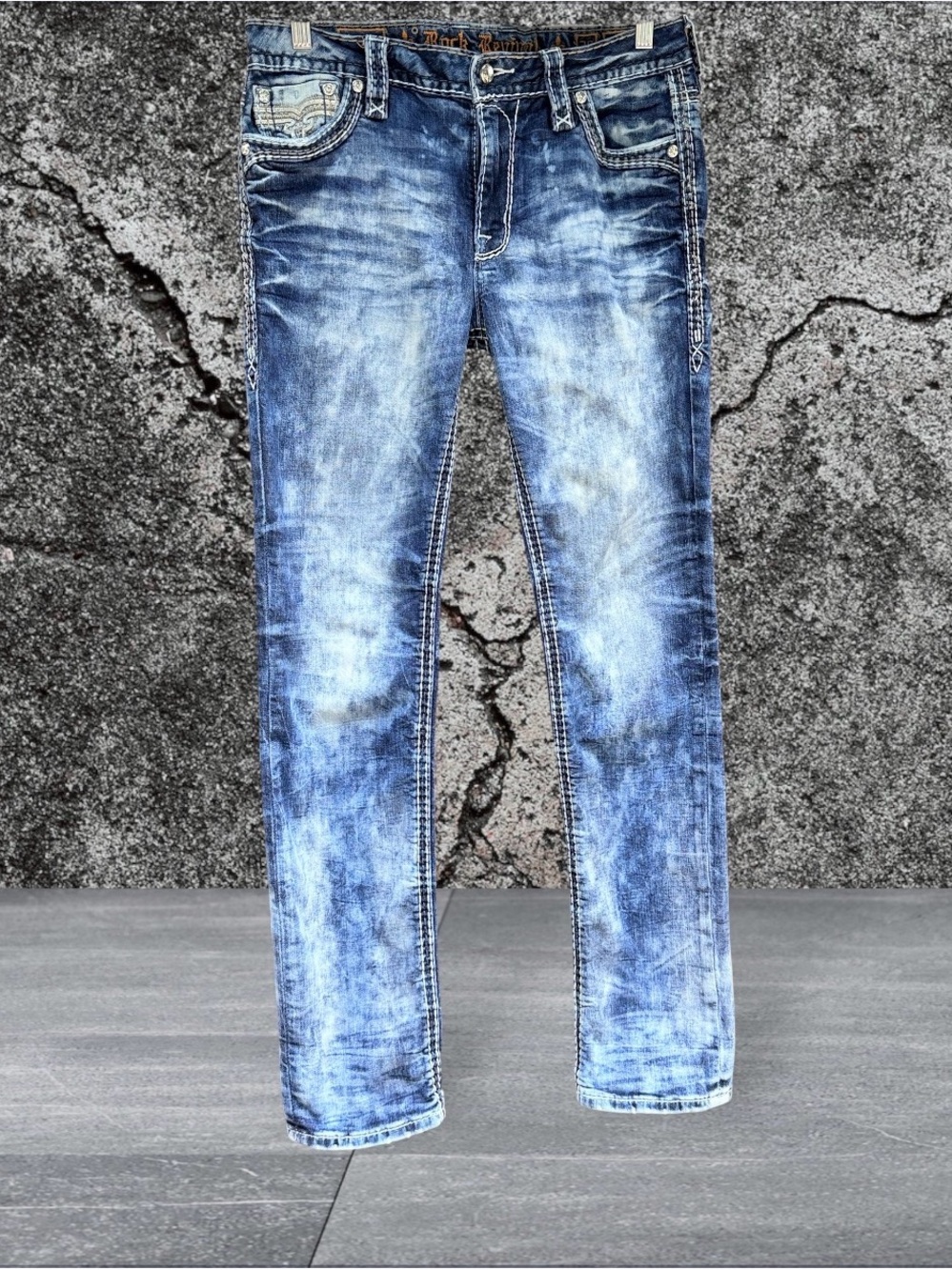 Rock Revival Dula Women's Stone Wash Tie-Dye Flare Jeans Size 30
